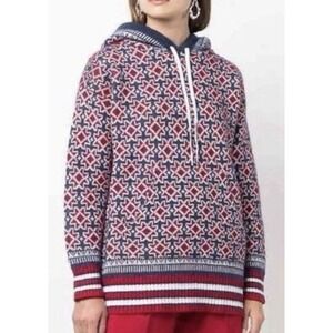 Golden Goose Dalyna Wool Mohair Hoodie Sweater Jumper Red Navy Women's S $572
